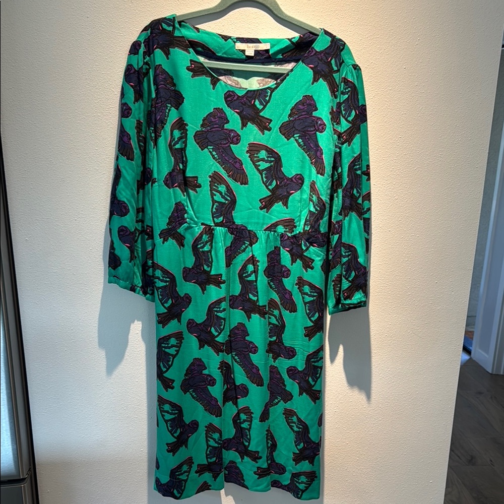 Boden Green Bird Print Midi Dress size 18L
